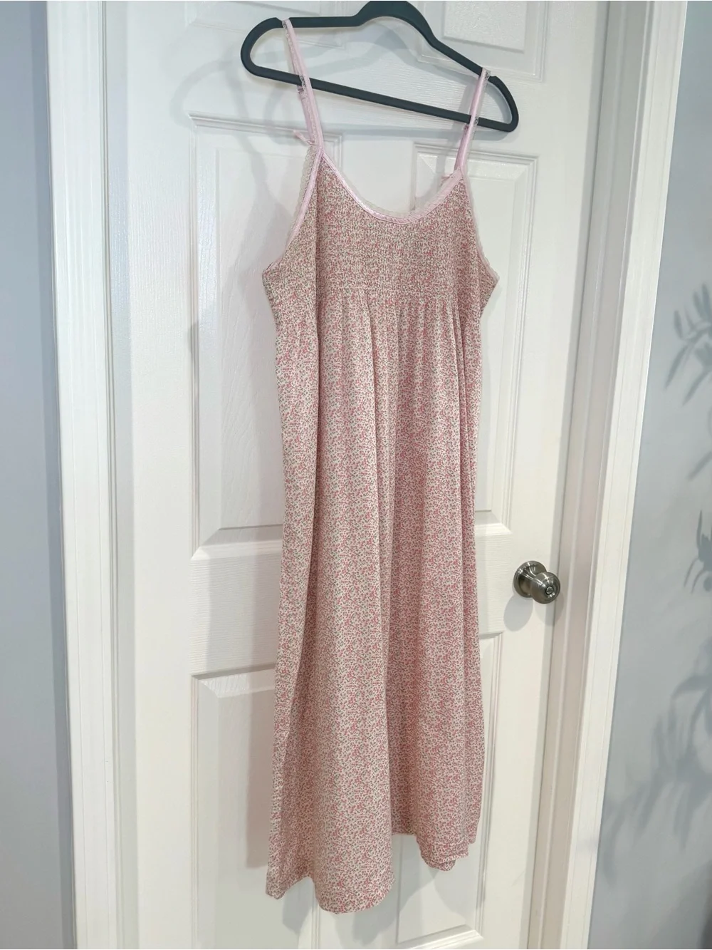 Adonna Floral 100% Cotton Sleeveless Smocked Top Nightgown Sleep Women L Cottage